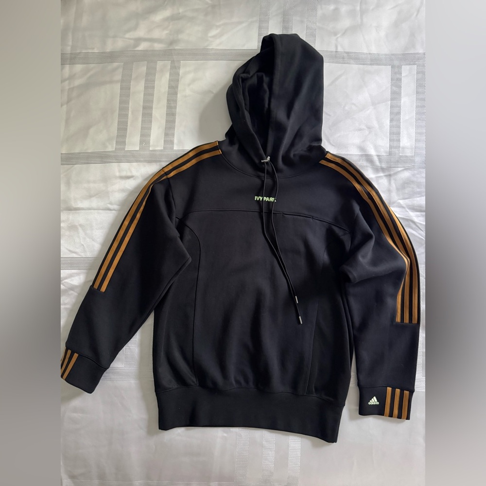 Adidas IVY PARK Black Oversized Unisex Hoodie Sweater w Caramel stripe Detailing
